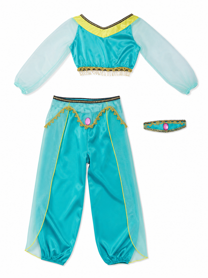 Children's dance costume, green, with headband