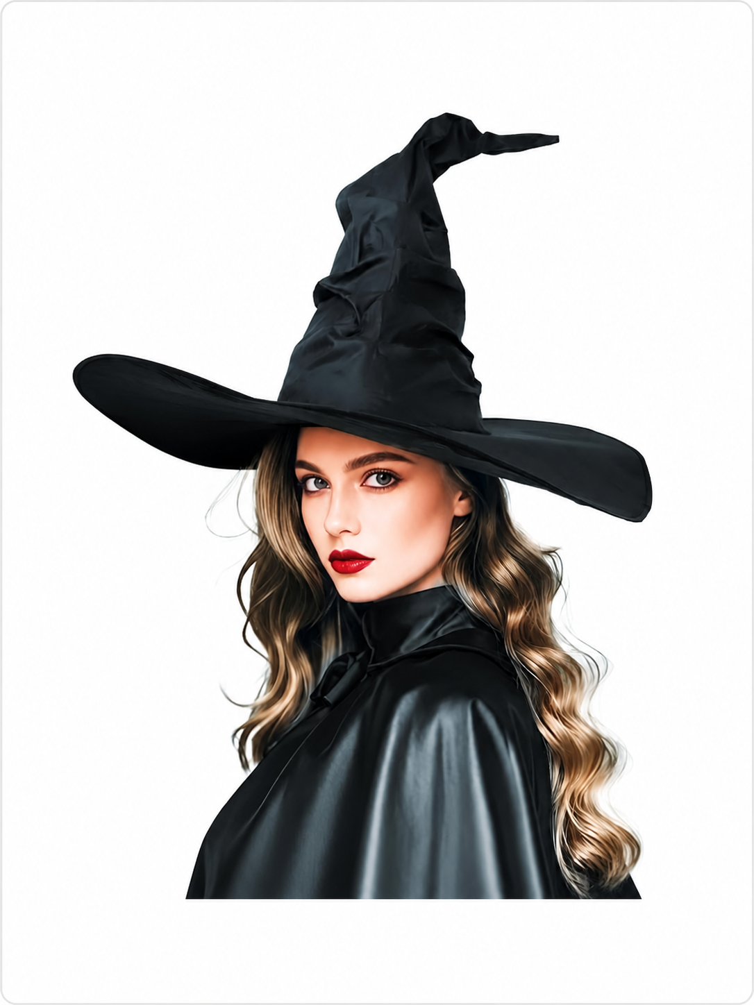 Black Halloween Witch Hat Wide Brim Pointed Wizard Hat Ruched Asymmetrical Brim included items