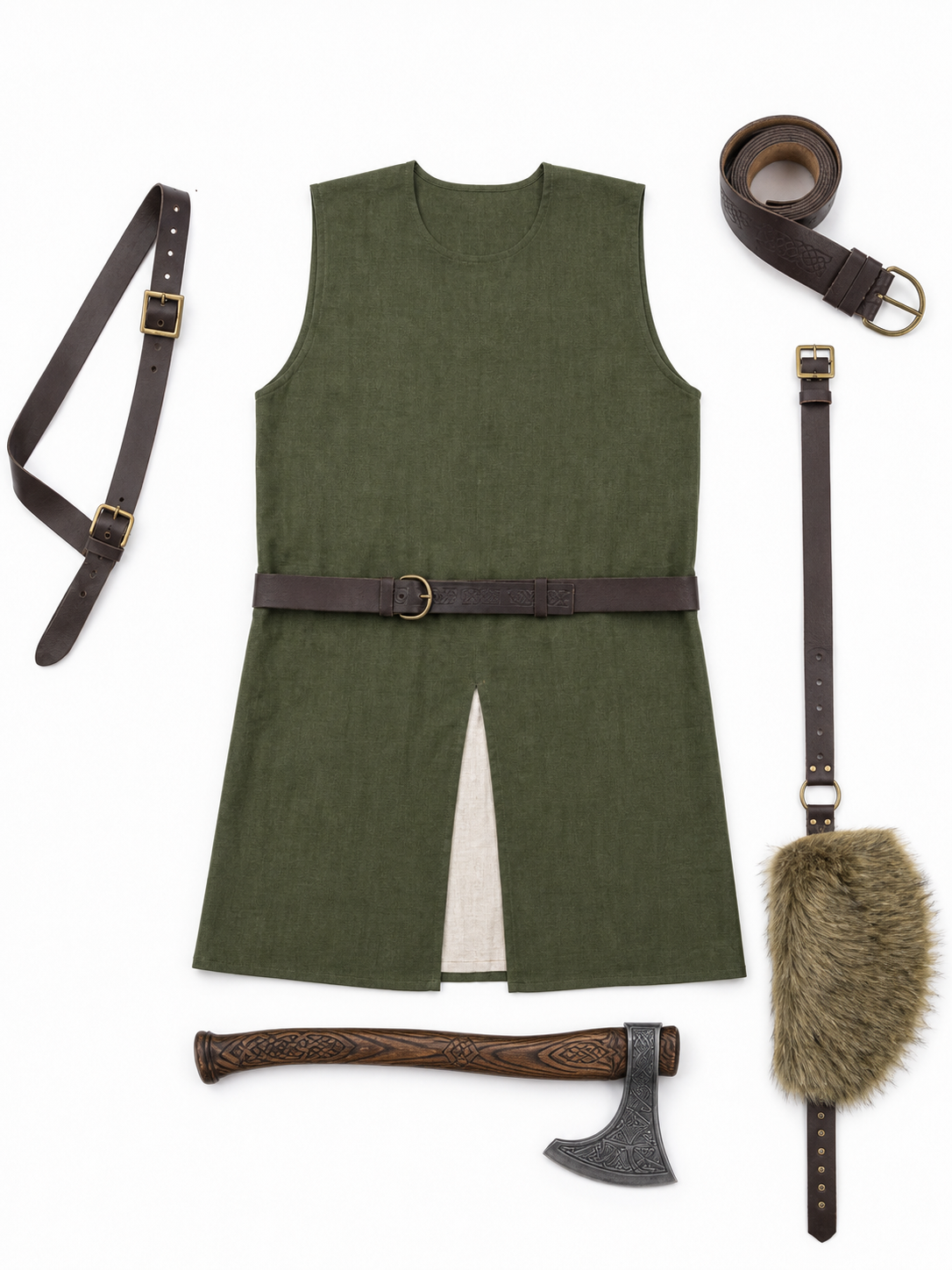 Sleeveless olive tunic with belt
