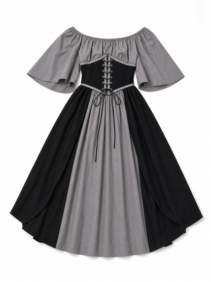 Gothic Dress with Corset, Ruffles, and Lace-Up Detail