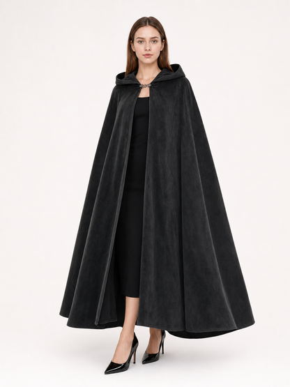 Long black hooded costume cloak