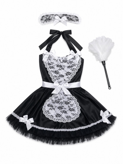 Cosplay Dress with Black-and-White Decor and Apron