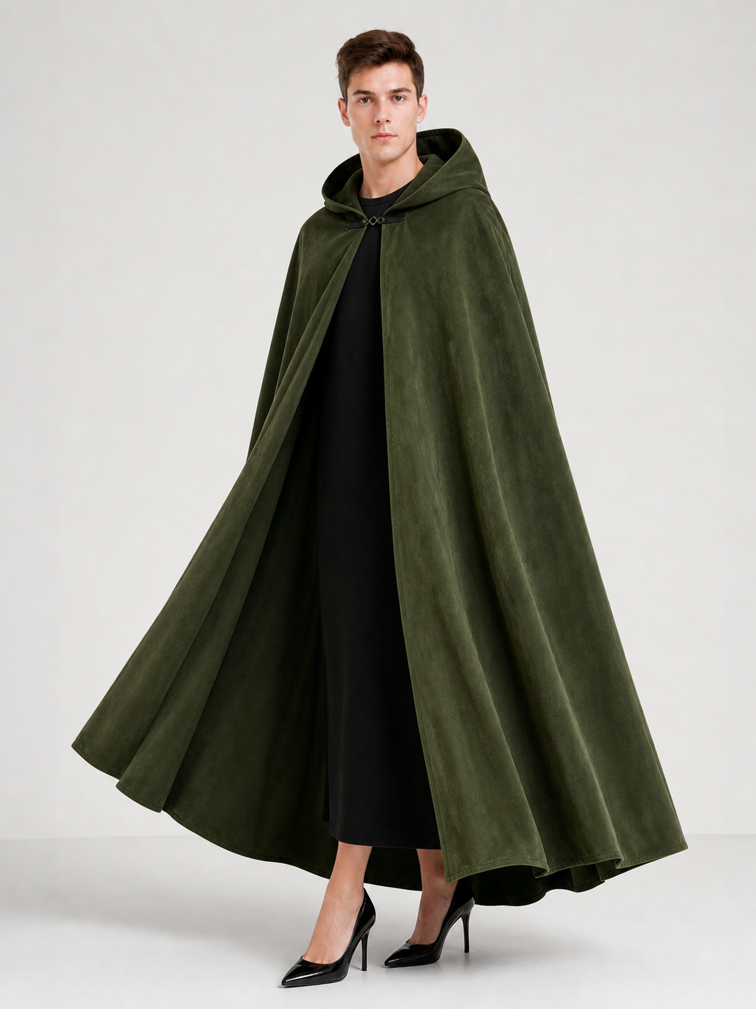 Long Green Hooded Costume Cloak