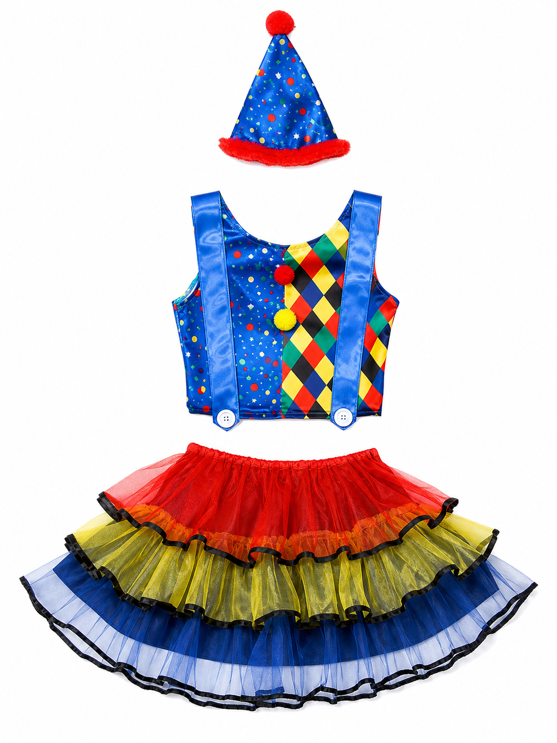 Clown Costume with Dress, Bow, and Hat