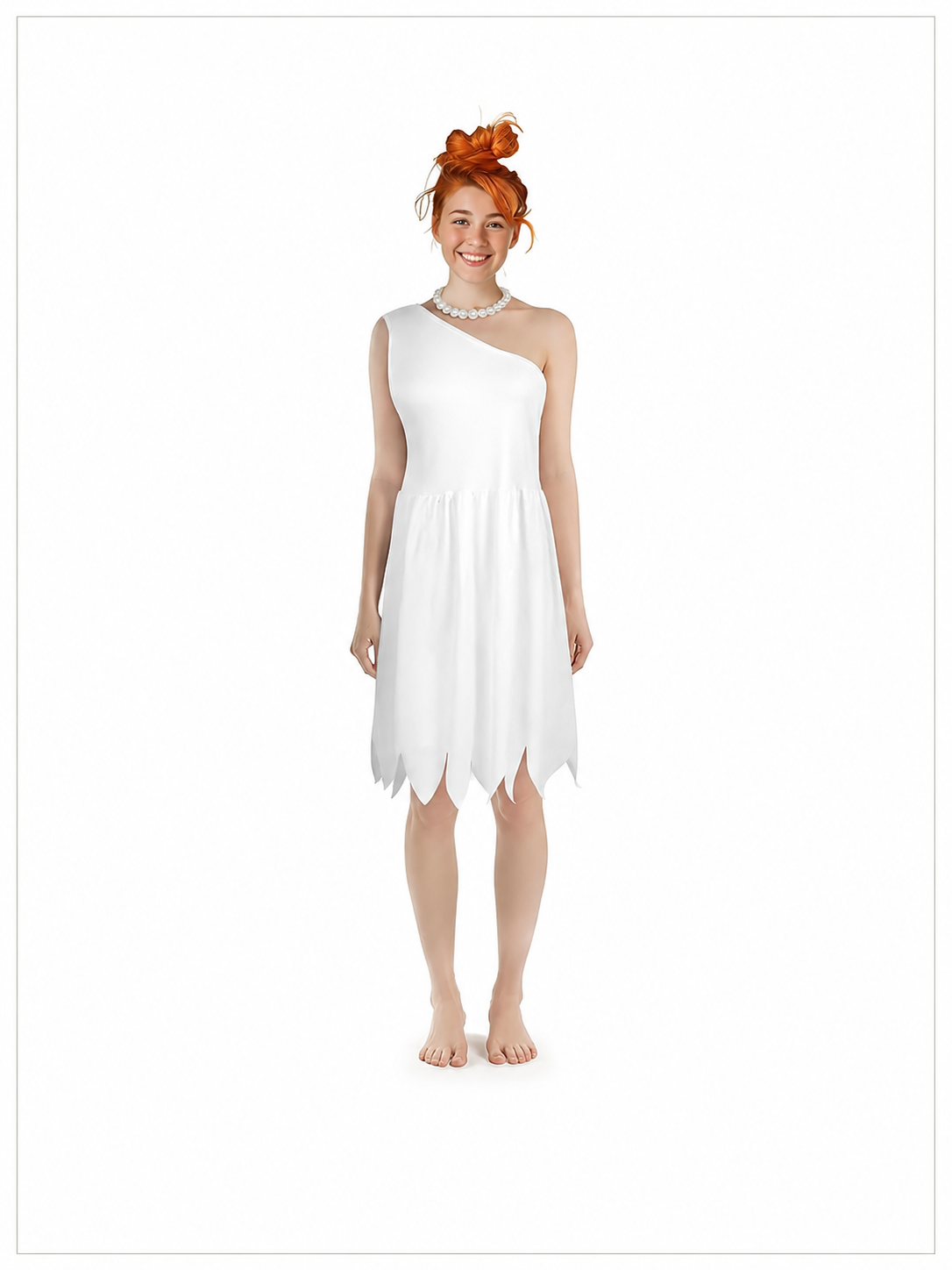 Women's White Cavewoman Costume Dress: One-Shoulder Asymmetric Neckline included items 4