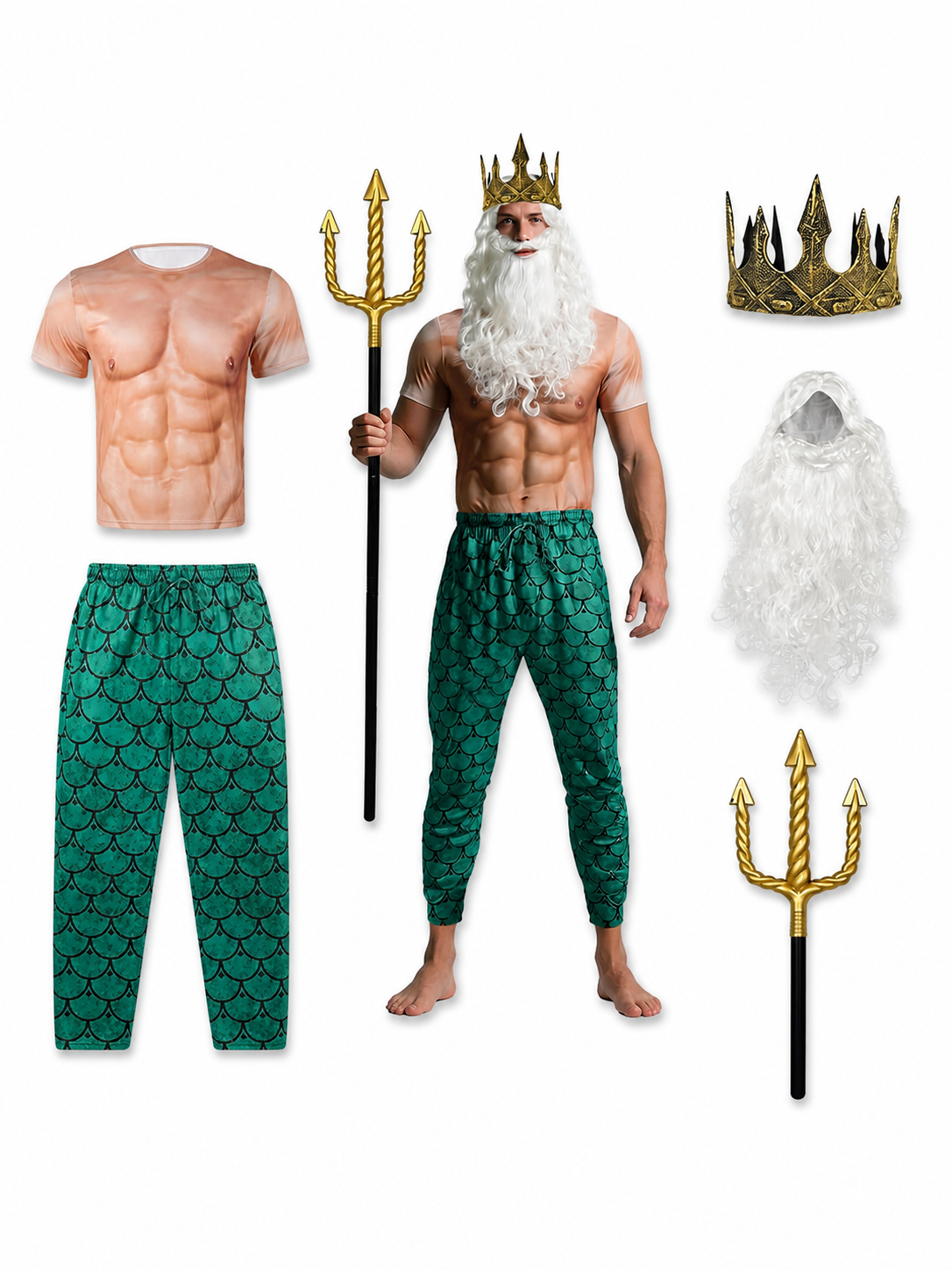Costume with Crown and Trident XXXL included items