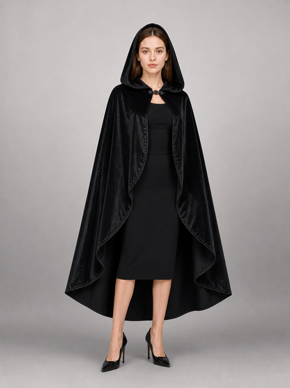 Black Hooded Carnival Cape, Flowing