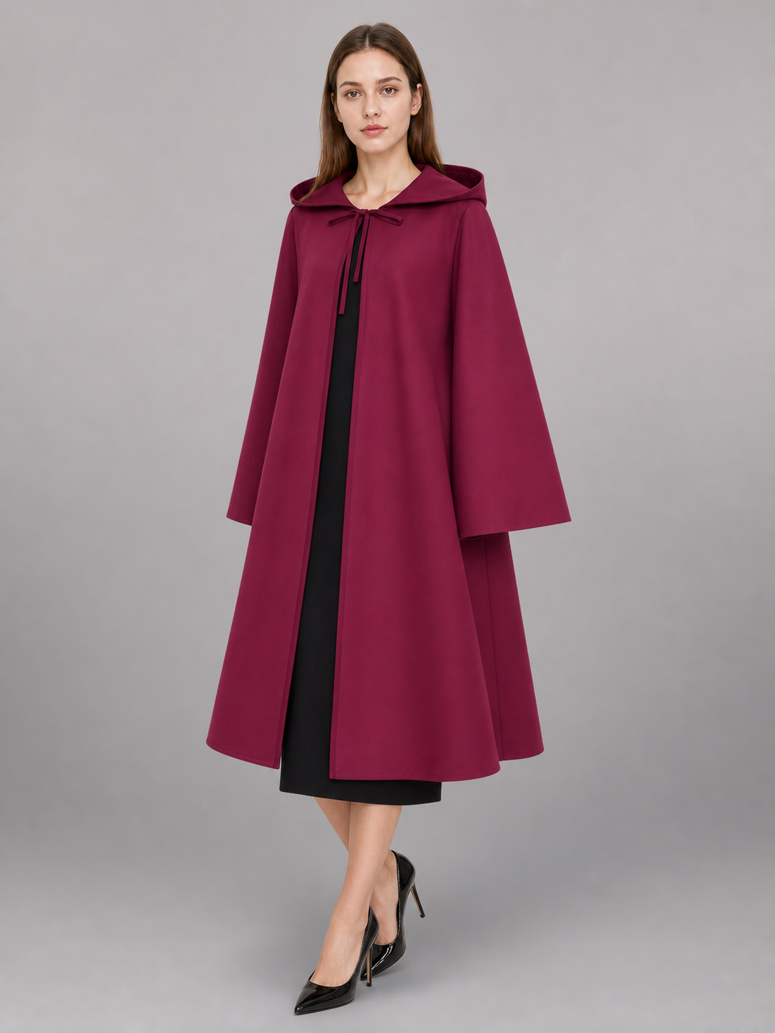 Maroon Medieval Hooded Carnival Cloak