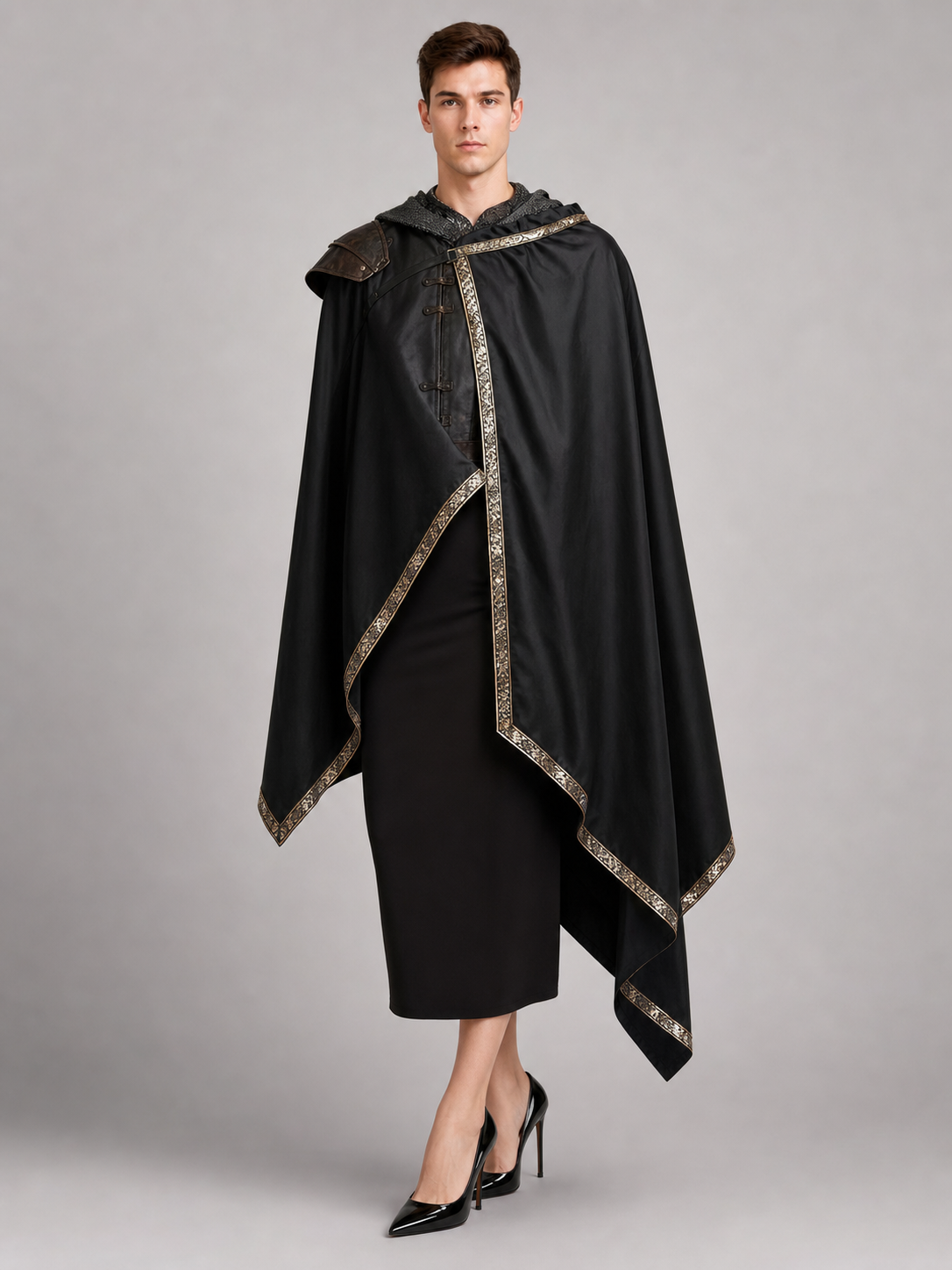 Black Medieval Hooded Carnival Cape