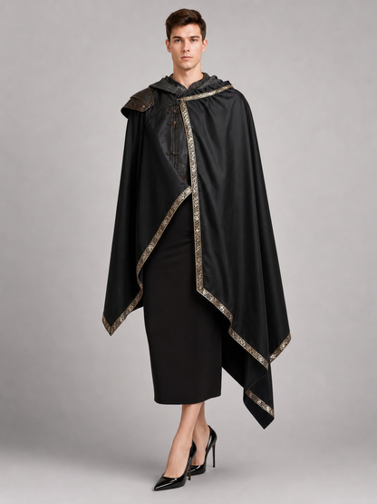 Black Medieval Hooded Carnival Cape
