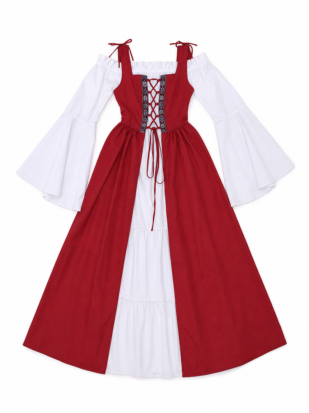 Red and White Renaissance-Style Medieval Dress