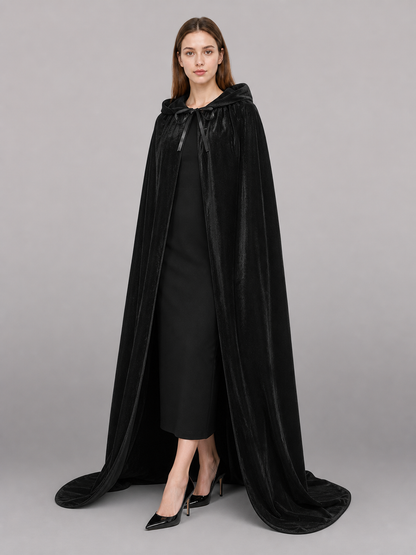 Black medieval hooded costume cloak