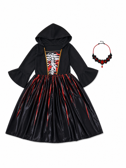 Gothic Hooded Skeleton Costume Dress