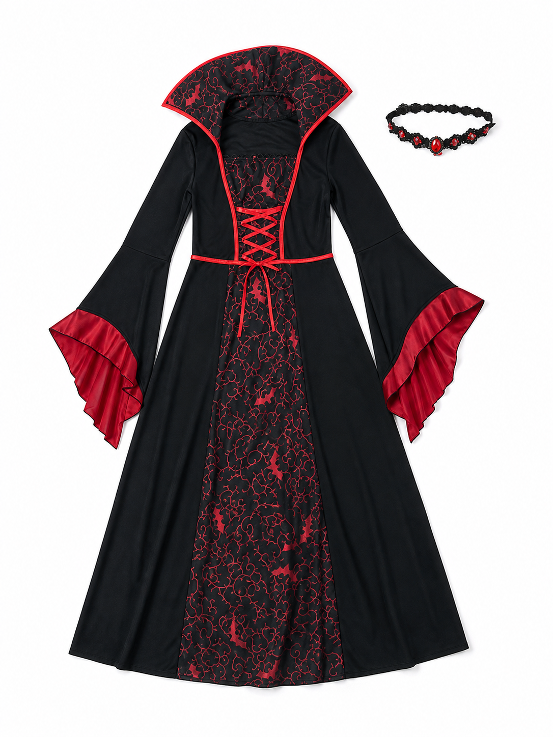 Long Gothic Vampire Cosplay Dress with Necklace