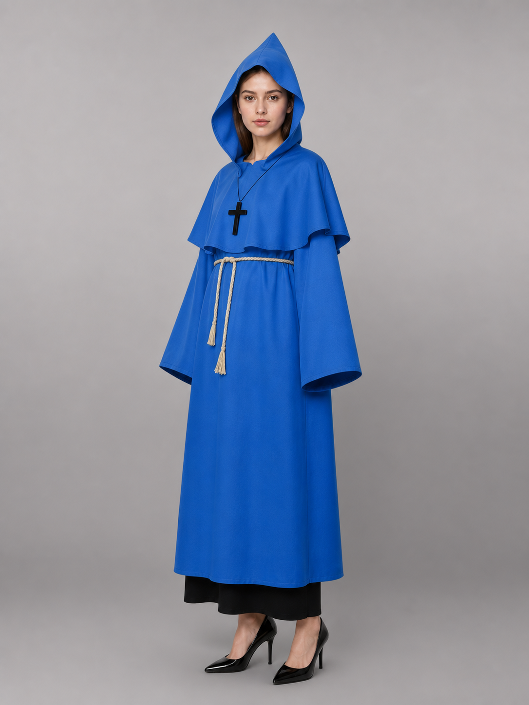 Blue carnival cloak with hood, medieval look