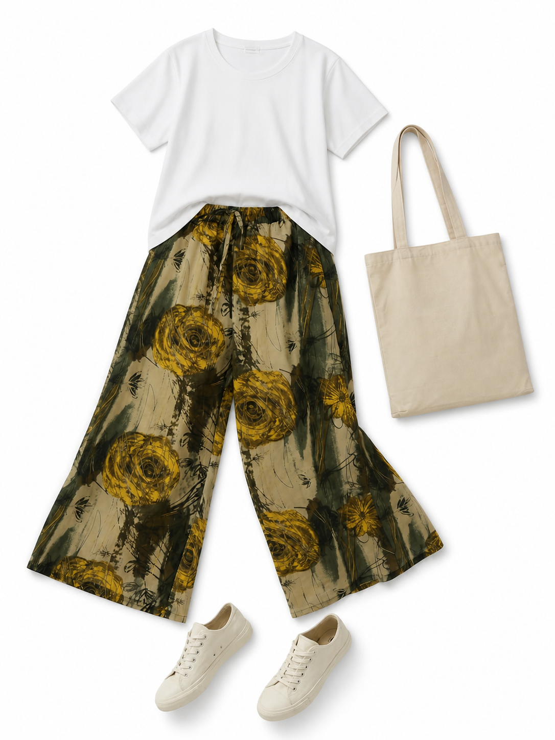Palazzo Pants with Floral Print and Drawstring included items