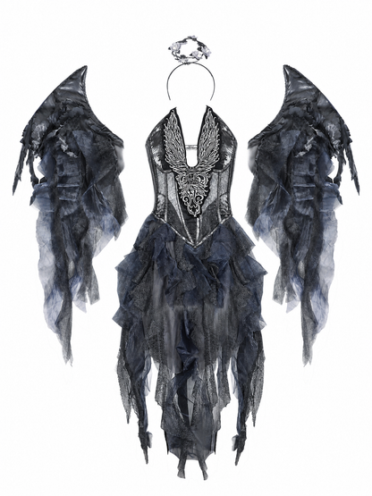 Gothic Costume with Wings and Headpiece