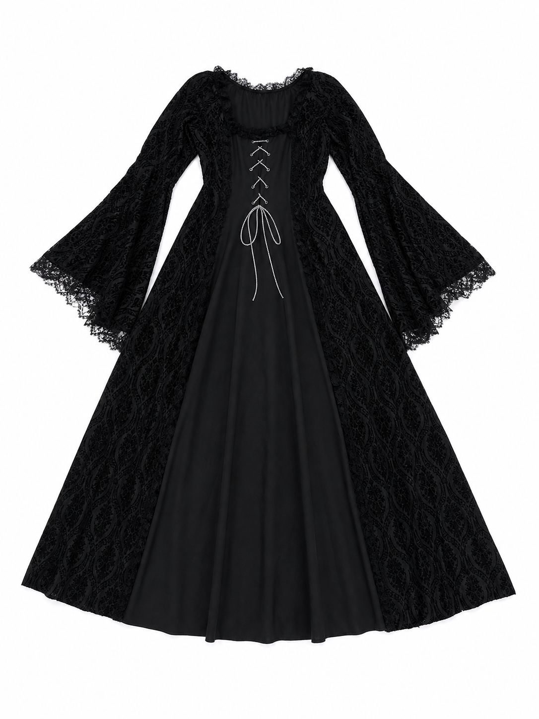 Historical Gothic Floor-Length Dress with Lace