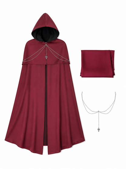 Gothic Hooded Cloak with Pendant for Cosplay