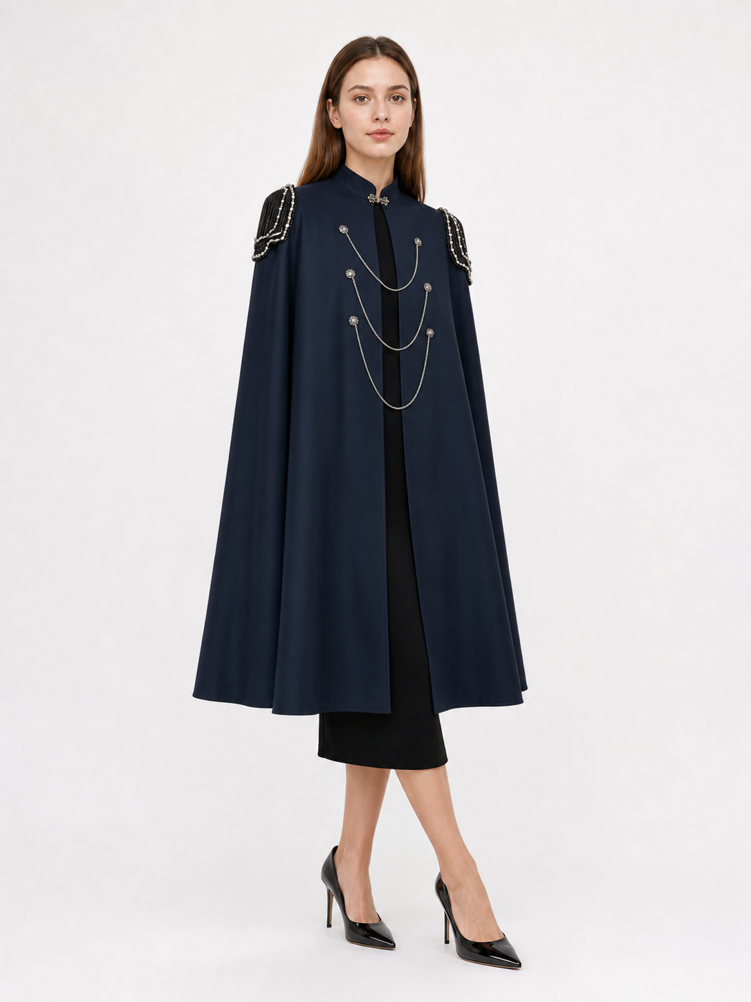 Dark Navy Carnival Cloak with High Collar