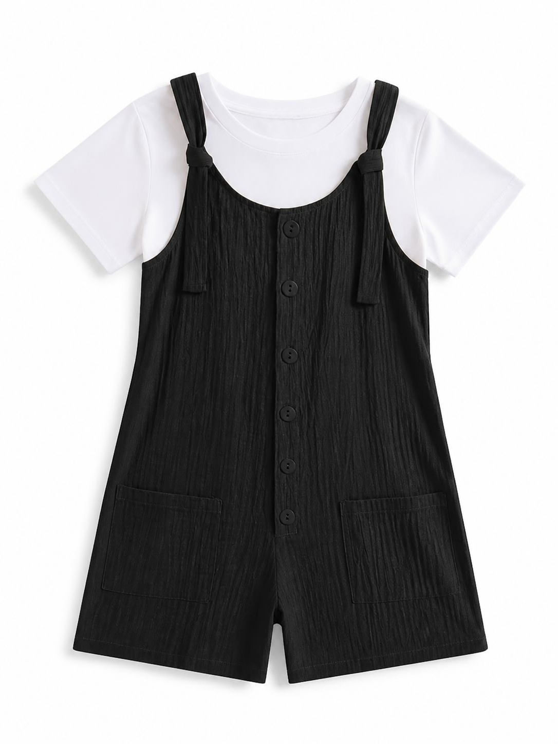 Black button-front bib shorts with pockets product view 20