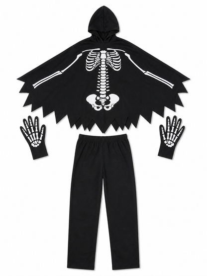 Black Hooded Cape with Skeleton Print included items