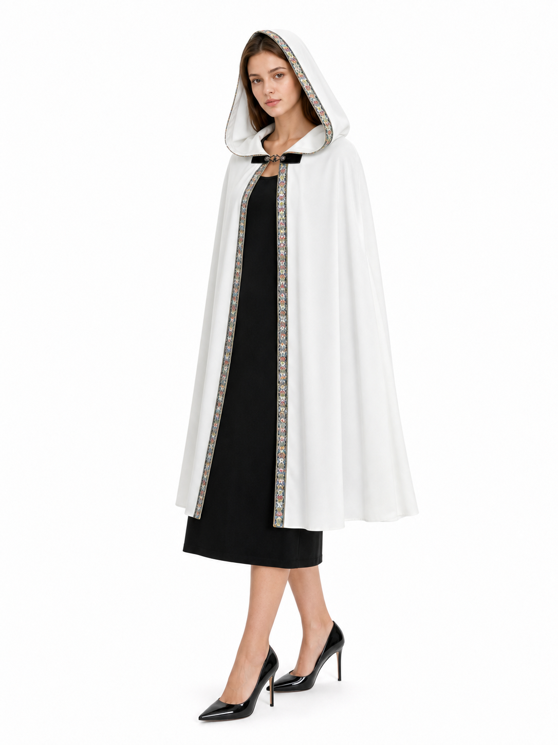 White Medieval Hooded Costume Cloak