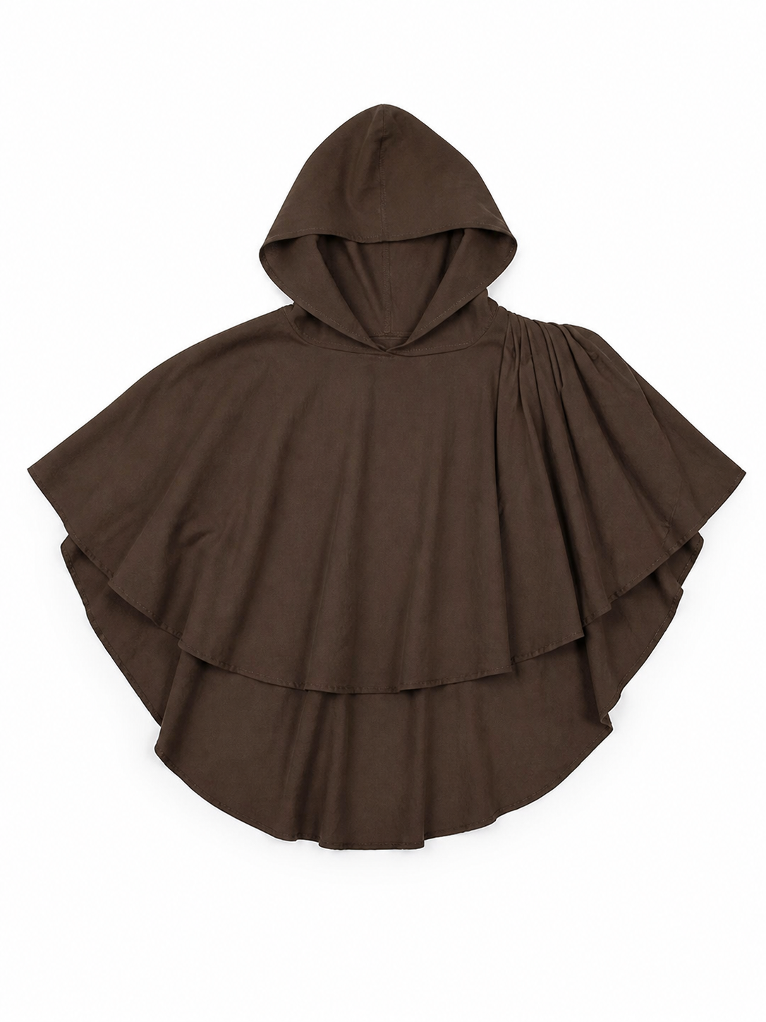 Women's Hooded Wanderer Cloak Costume with Layered Hem, Shoulder Draped Pleats