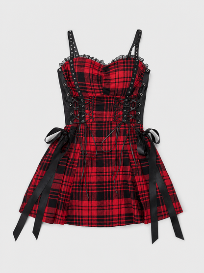 Strappy Corset Dress, Red and Black Plaid