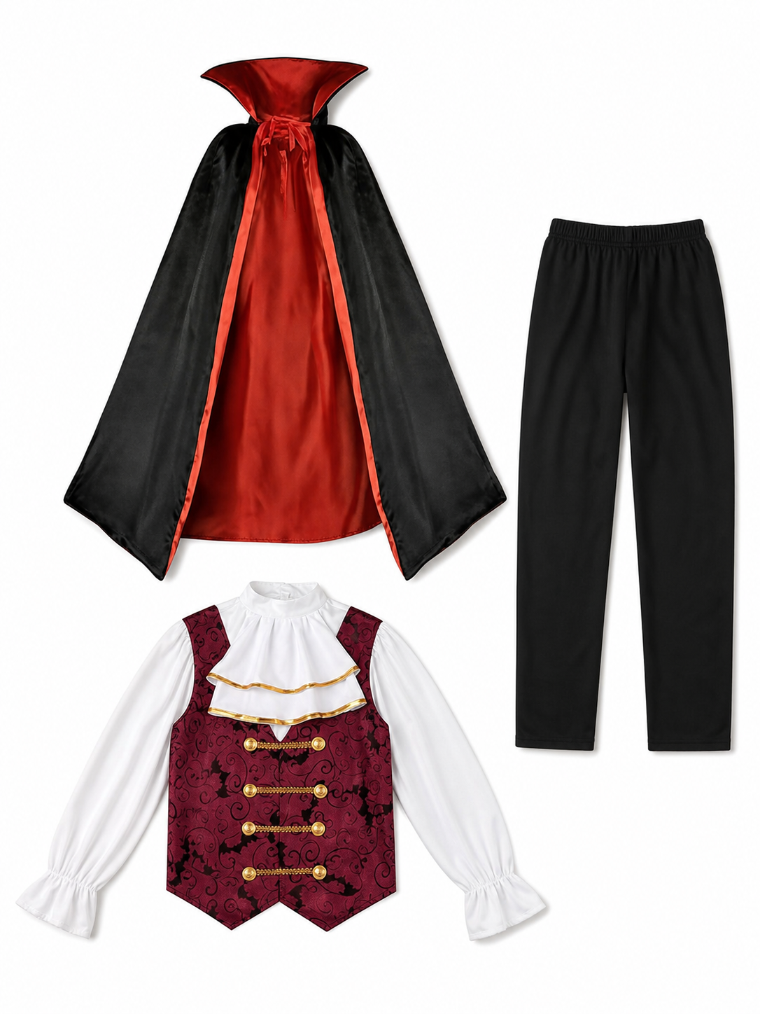 Burgundy Vampire Costume with Red Black Cape product view 38