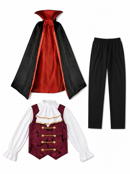 Burgundy Vampire Costume with Red Black Cape product view 38