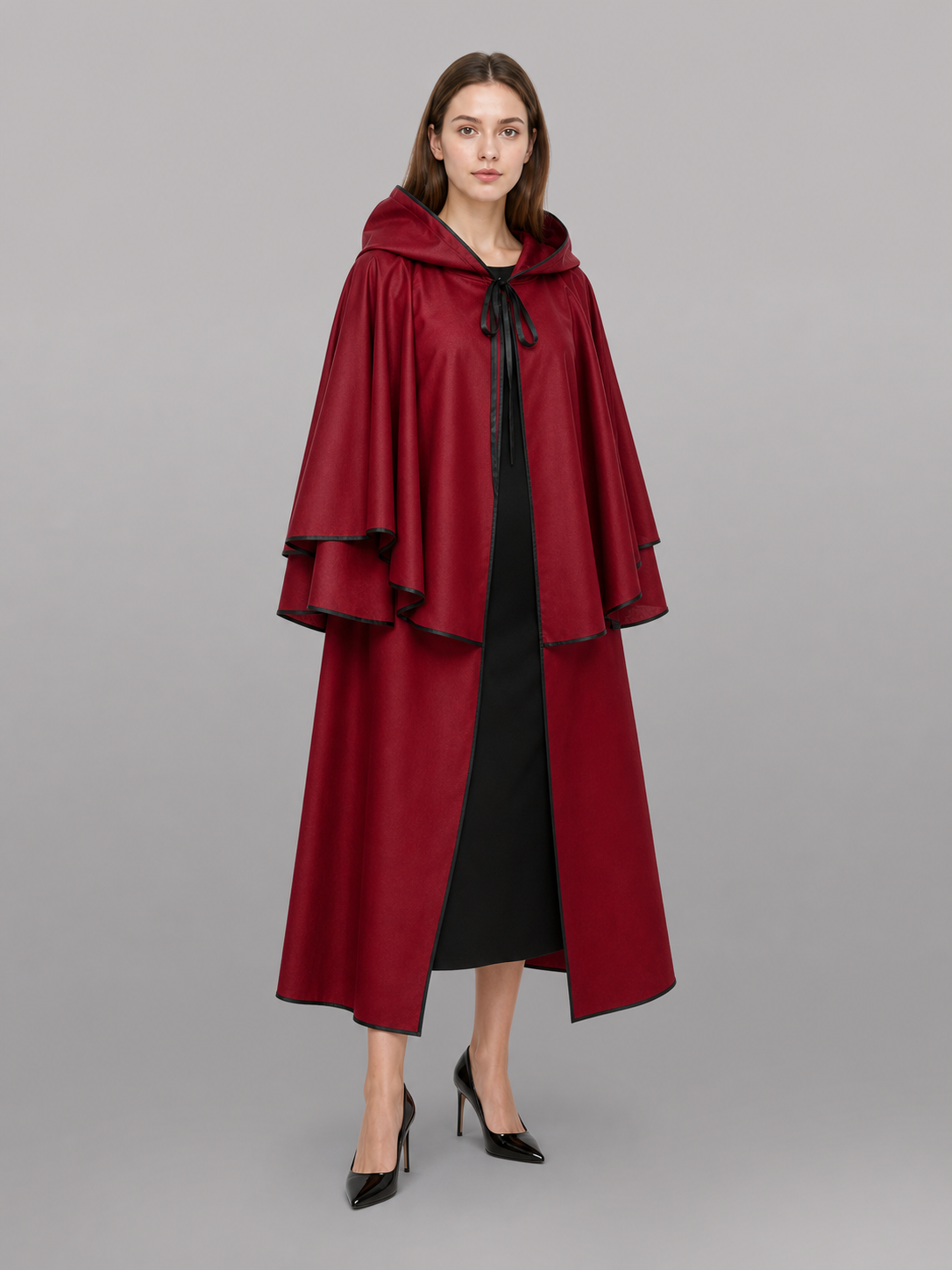 Long Burgundy Hooded Costume Cape