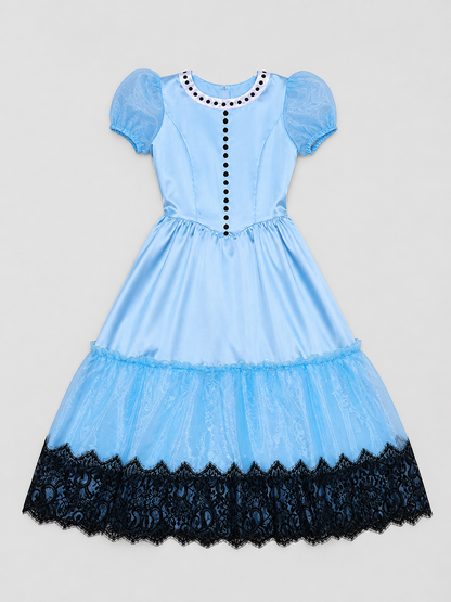 Alice Blue Dress with Full Skirt and Lace