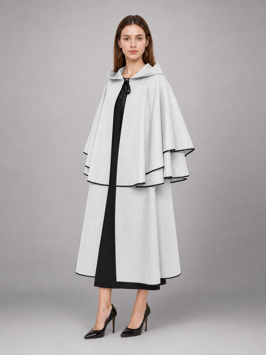 White Hooded Cloak with Black Trim