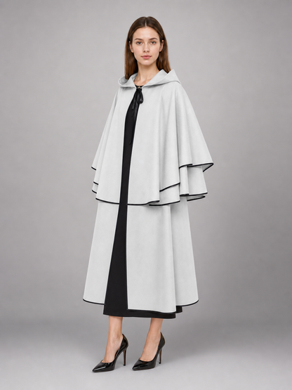 White Hooded Cloak with Black Trim