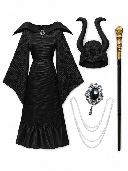 Gothic-Style Cosplay Costume: Dress, Hat, and Cane