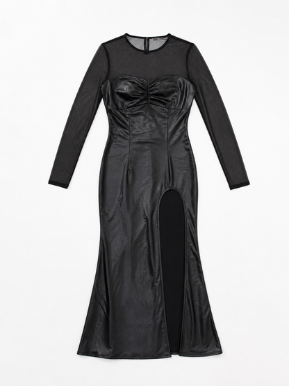 Witch Costume: Black Dress with Slit and Sleeves