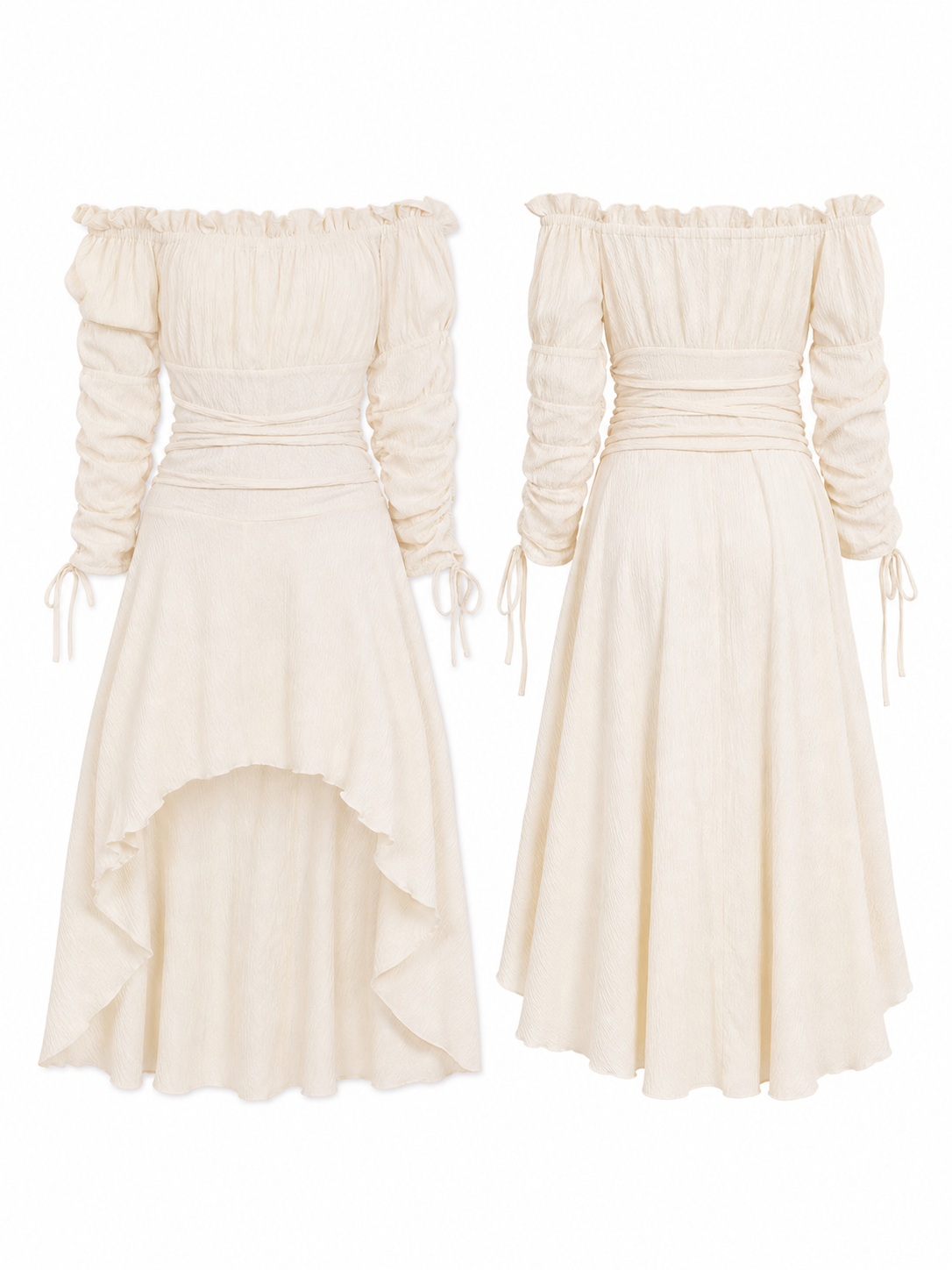 Long Off-the-Shoulder Dress with an Asymmetrical Hem