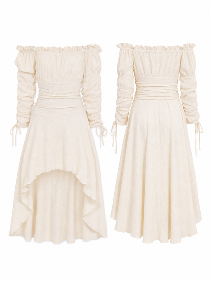Long Off-the-Shoulder Dress with an Asymmetrical Hem