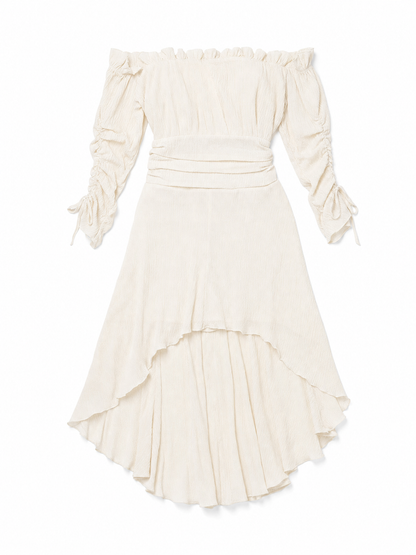 Long Off-the-Shoulder Dress with an Asymmetrical Hem