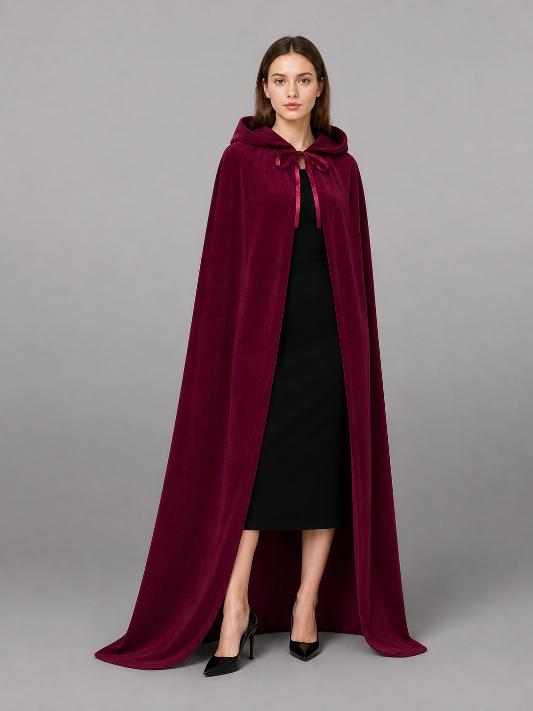Burgundy Hooded Carnival Cloak for Cosplay