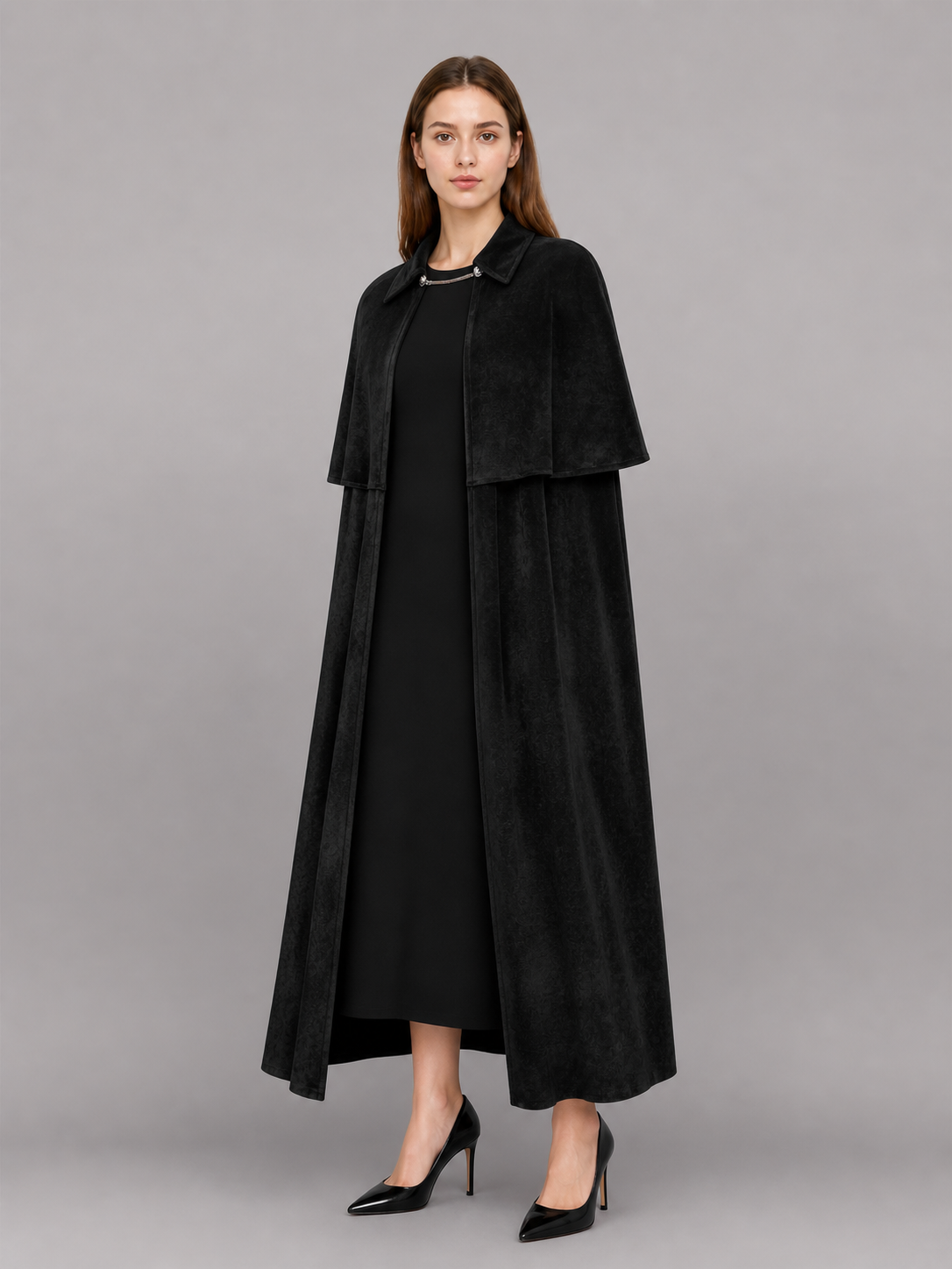 Black Gothic Costume Cloak with Collar