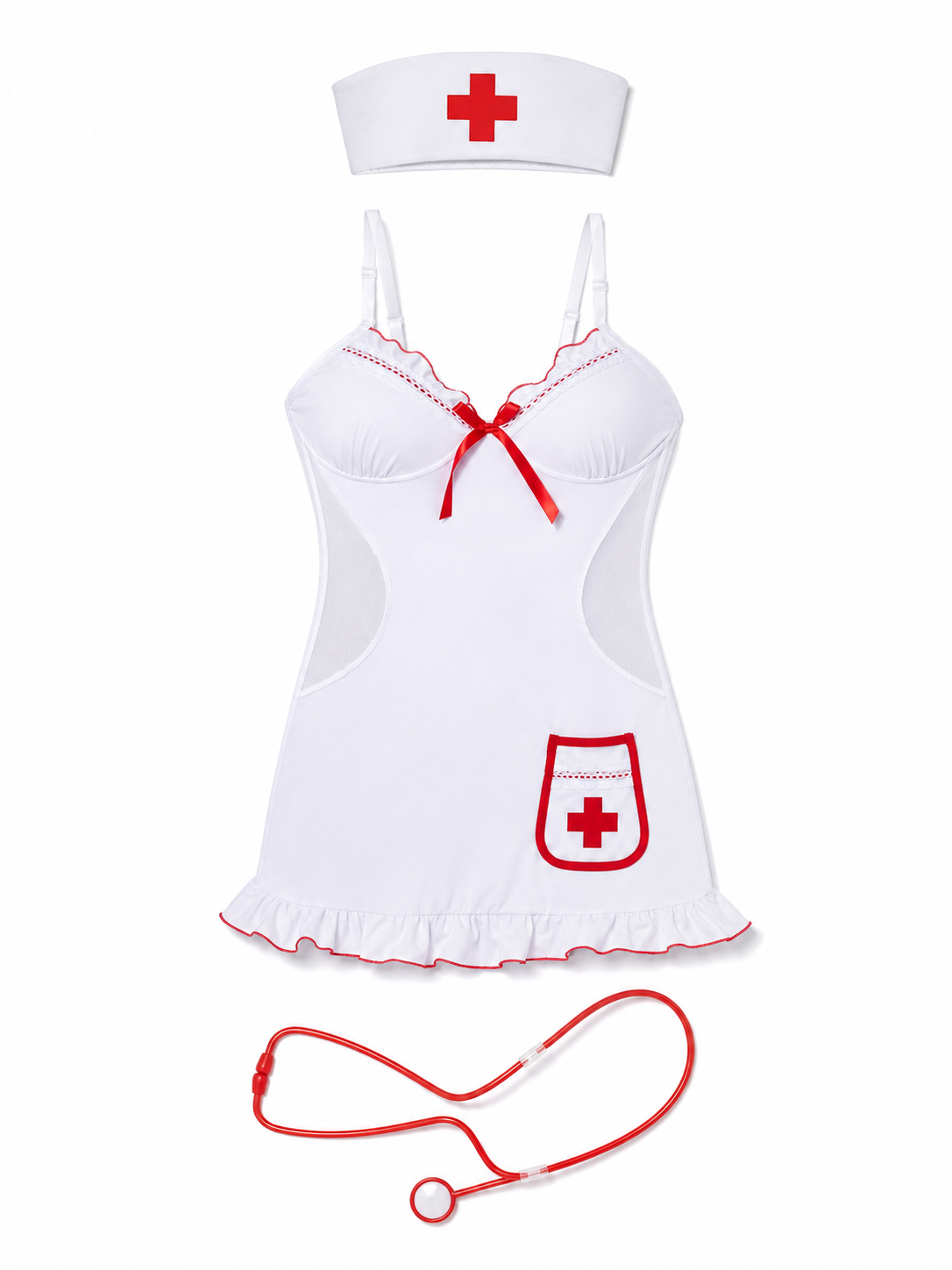 Medical Uniform-Style Role-Play Costume with Red Trim