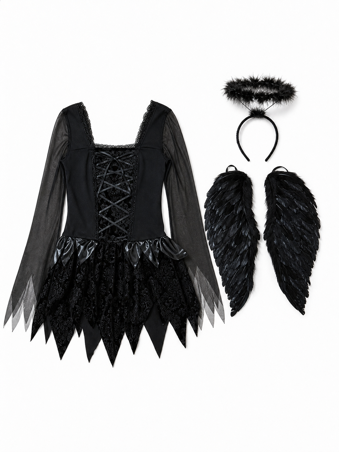 Black Angel Cosplay Costume with Wings included items