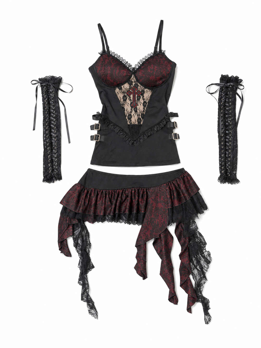 Gothic cosplay dress with lace and ruffles