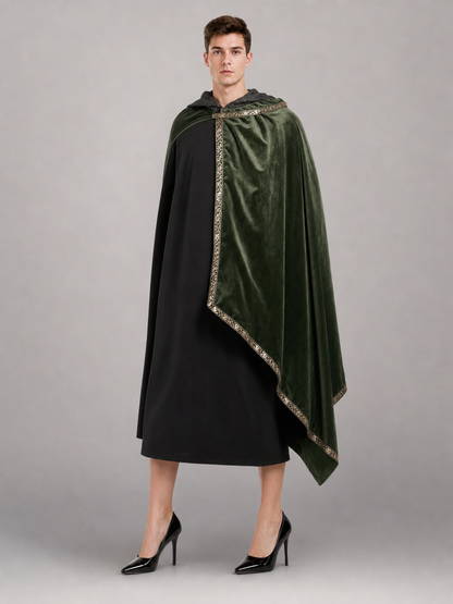 Green asymmetrical long carnival cape