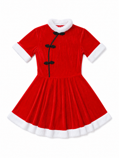Bright festive dress in Chinese style with a cape