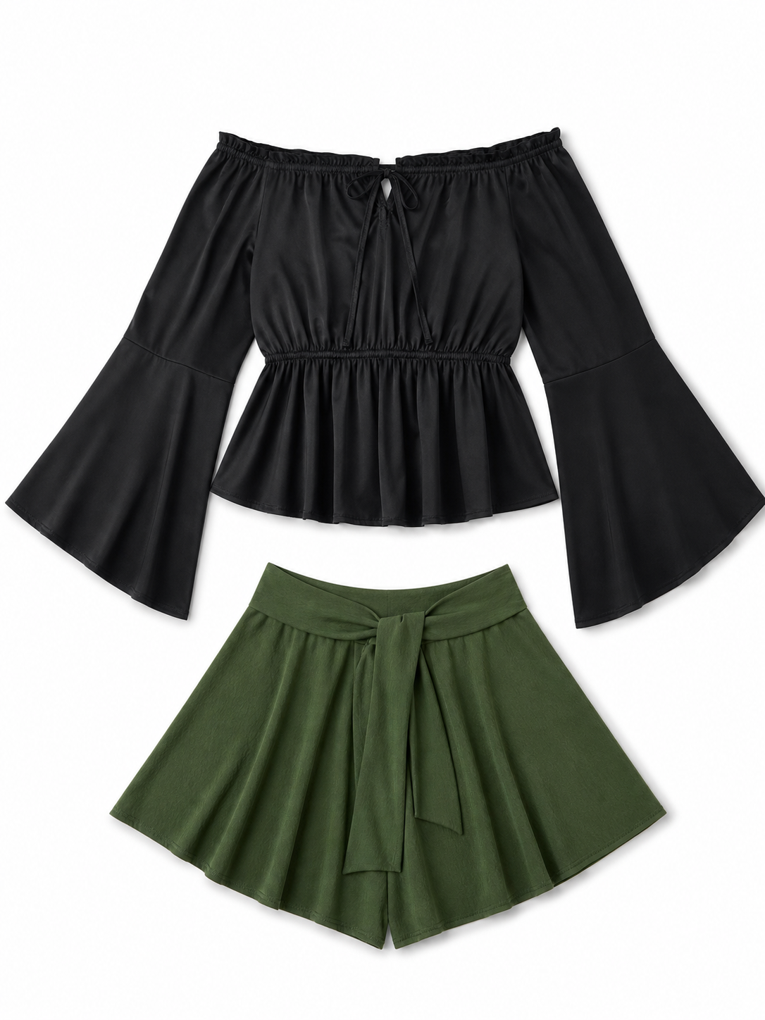 Black Off-the-Shoulder Blouse with Long Sleeves
