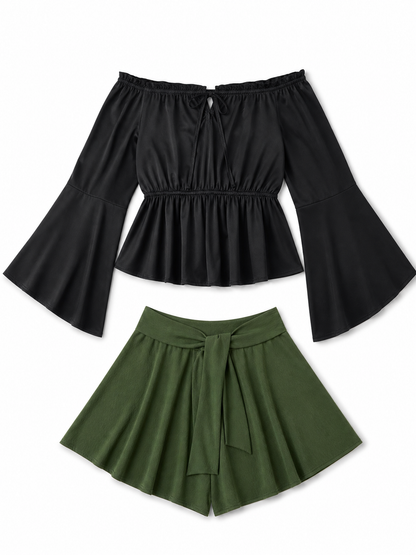 Black Off-the-Shoulder Blouse with Long Sleeves