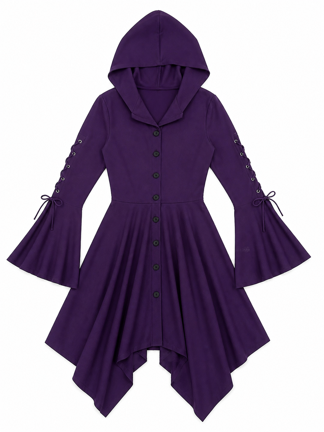 Gothic Hooded Dress with Flare and Asymmetry
